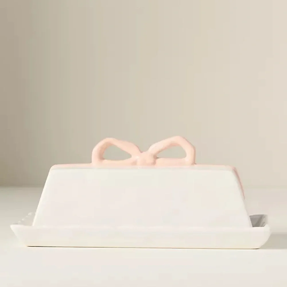 NEW Anthropologie Benedita Bow Ceramic Stoneware Butter Dish easter pastel decor